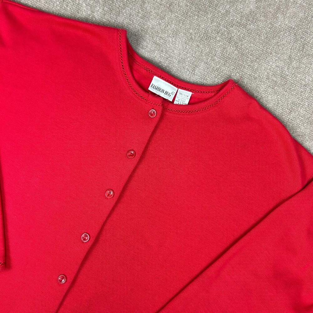 Vintage 90s Fashion Bug Cardigan Sweater Womens 30/32 W Red Cotton Button Front